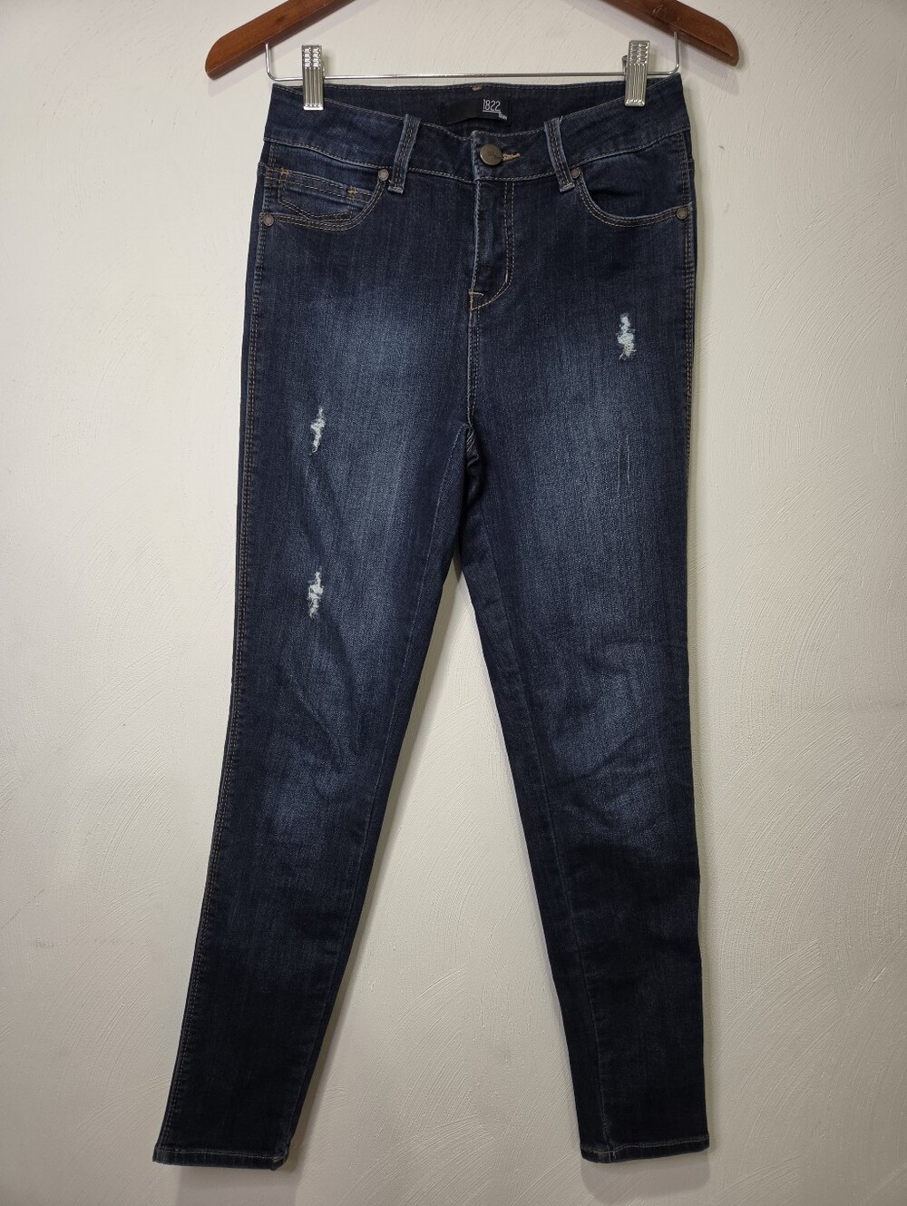 1822 Denim Distressed Dark Wash Skinny Stretch Denim Jeans Size 27